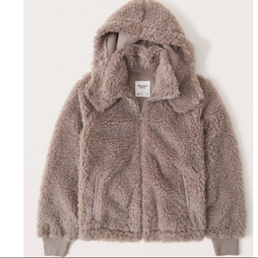 NWOT Abercrombie Sherpa Full Zip Jacket Grey Medium